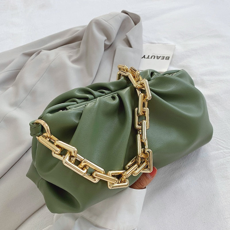 Celeb Style Cloud Crossbody Bag Cloud Clutch Purse Pouch Dumpling (Green)