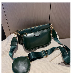Fashion Solid Color PU Leather Shoulder Messenger Bag Casual Crossbody Bags Women Handbags Totes Bag 3 Sets Evening Clutch Purse