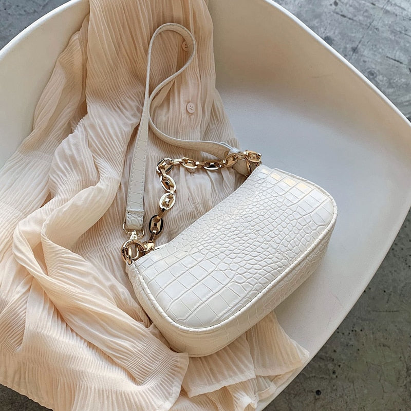 Fashion Crocodile Pattern Baguette bags MINI PU Leather Shoulder Bags For Women 2020 Chain Design Luxury Hand Bag Female Travel