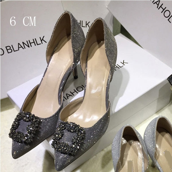 Women High Heels Brand Female Pumps Two Piece Colorful Metal Decoration Fashion Women Shoes Pointed Toe Casual Shoes 2020 PlusDE