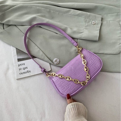 Women's Fashion Shoulder Bag Crocodile Pattern Embossed Solid Color Baguette  Bag Flip Lock Anti-theft Bag