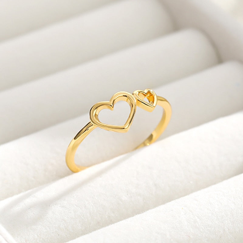 2019 New Hollow Out Heart Shape Resizable Open Adjustable Rings Fashion Women Girl Cute Simple Metal Love Crystal Ring Jewelry
