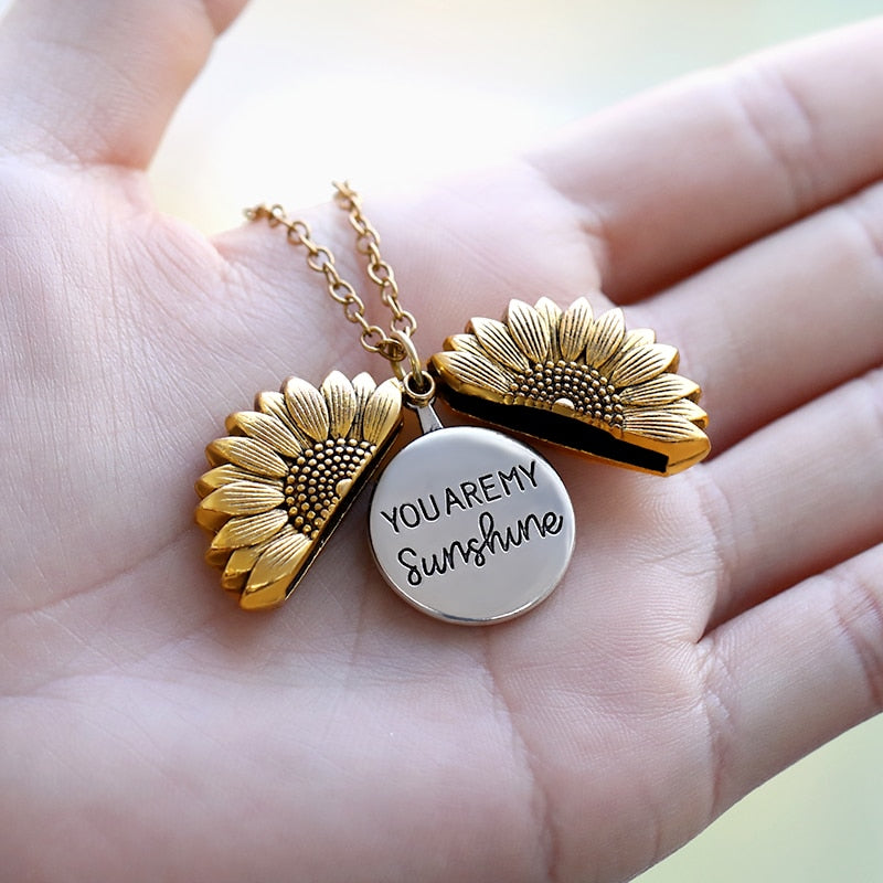 You Are My Sunshine Open Locket Sunflower Necklace Boho Jewelry Stainless Steel Friendship Gifts Bff Letter Necklace Collier