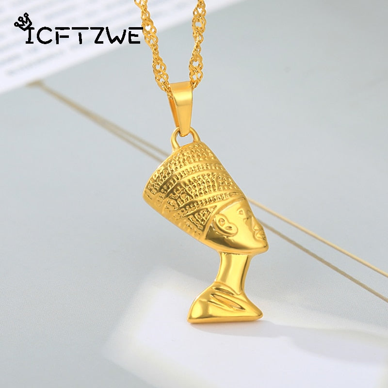 Egyptian Pharaoh Necklace Hip-Hop Chain Unisex Jewelry Stainless Steel Gold Necklace For Women Christian Religious African Gift