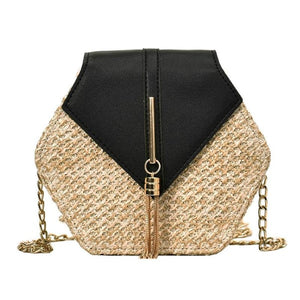 Hexagon Mulit Style Straw+leather Handbag Women Summer Rattan Bag Handmade Woven Beach Circle Bohemia Shoulder Bag