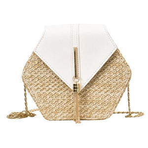 Hexagon Mulit Style Straw+leather Handbag Women Summer Rattan Bag Handmade Woven Beach Circle Bohemia Shoulder Bag
