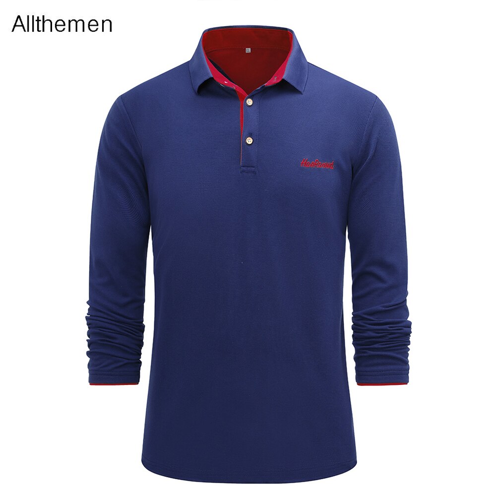 Allthemen Men Shirt Male Slim Embroidered Lapel Long Sleeve PoloT-Shirts  Streetwear Casual Polo Thicker Shirts