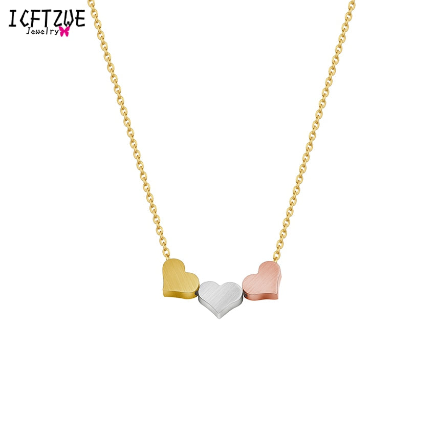 ICFTZWE Rose Gold Collares Vintage Hearts Pendants Collier Stainless Steel Women Choker Necklaces Ketting Vrouwen